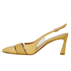 Charlotte Leather Raffia Heel Slingback