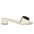 Frenchie Leather Flower Block Heel Slide