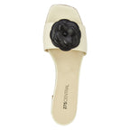 Frenchie Leather Flower Block Heel Slide