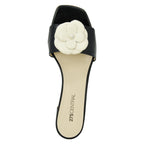 Frenchie Leather Flower Block Heel Slide