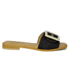 Sylvie Flat Raffia Buckle Slide