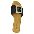 Sylvie Flat Raffia Buckle Slide