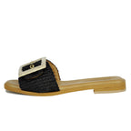 Sylvie Flat Raffia Buckle Slide