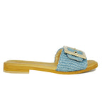 Sylvie Flat Raffia Buckle Slide