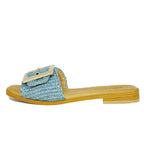Sylvie Flat Raffia Buckle Slide