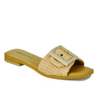 Sylvie Flat Raffia Buckle Slide
