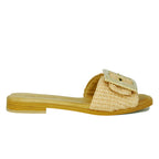Sylvie Flat Raffia Buckle Slide