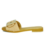 Sylvie Flat Raffia Buckle Slide