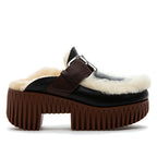 Plia-Amber Leather Fur Mule