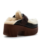 Plia-Amber Leather Fur Mule