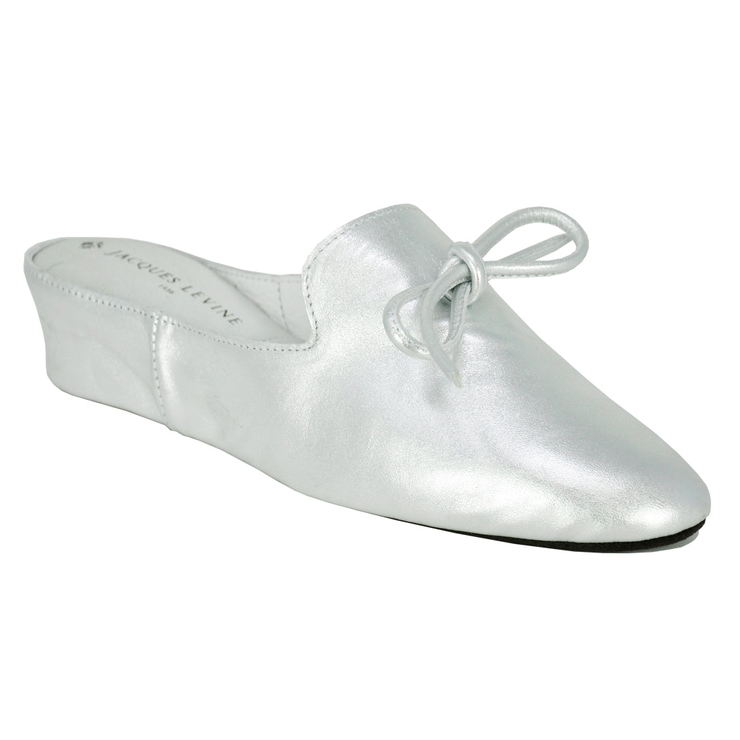 Julie Leather Bow Wedge Slipper 10 / silver / Medium