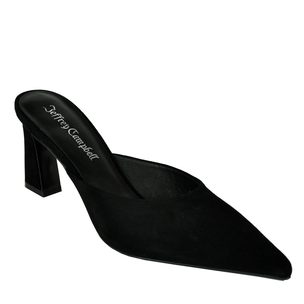 Unamused Suede Heel Mule – Footnotes