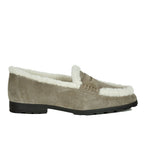 Penny-Lug Suede Shearling Loafer