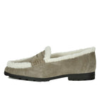 Penny-Lug Suede Shearling Loafer