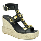 Meloni Leather Studded T-Strap Espadrille