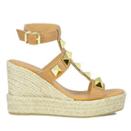 Meloni Leather Studded T-Strap Espadrille