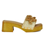 Sasha Raffia Flower Wood Slide