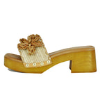 Sasha Raffia Flower Wood Slide