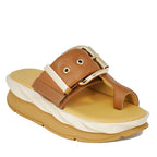 Mellow-Glow Leather Buckle Wedge Thong