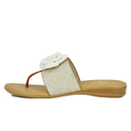 Nara Linen Flower Flat Sandal