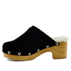 Carlie Suede Wood Fur Clog