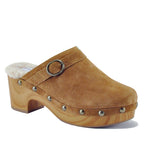 Carlie Suede Wood Fur Clog