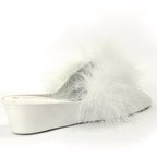 17715 Leather Marabou Wedge Slipper