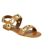 Milan Leather  Ornament Flat Sandal