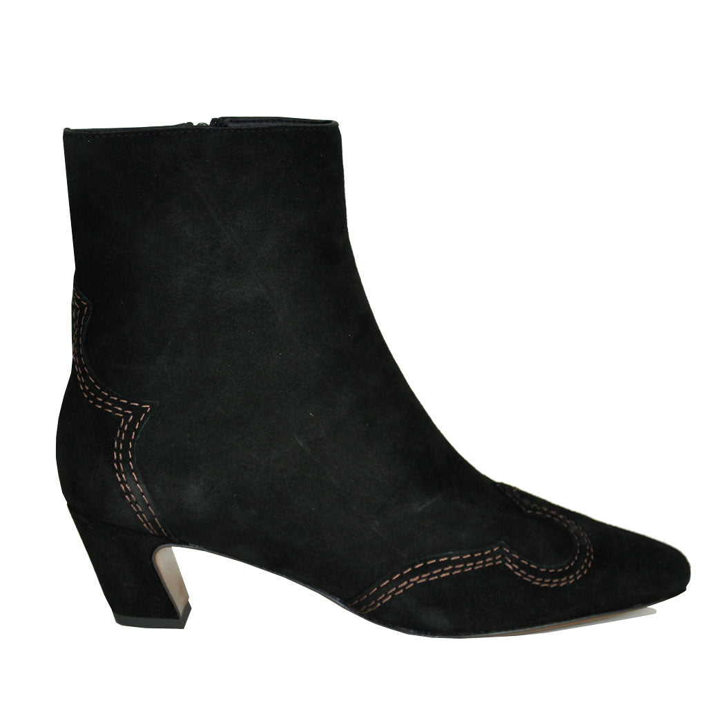 Aspen Suede Embroidered Heel Bootie