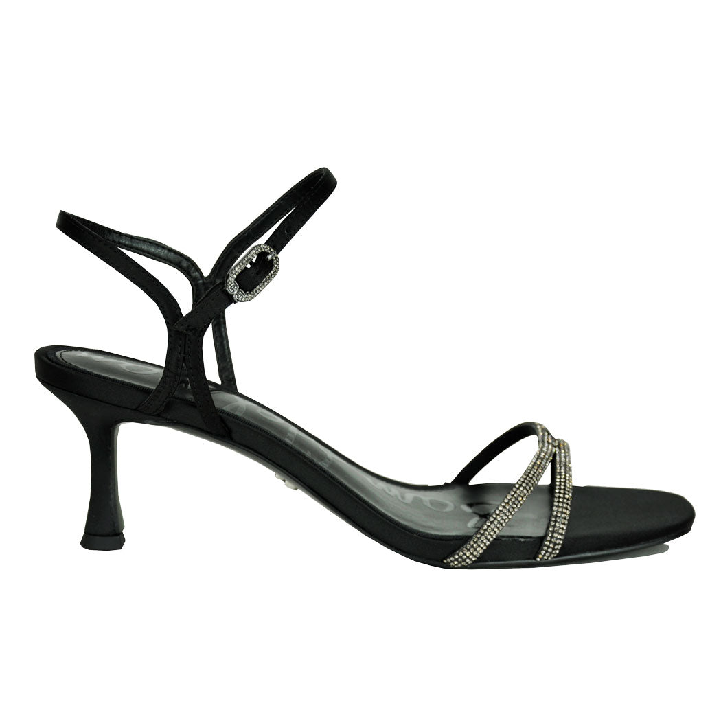 Presley-Glam Satin Stone Heel Sandal